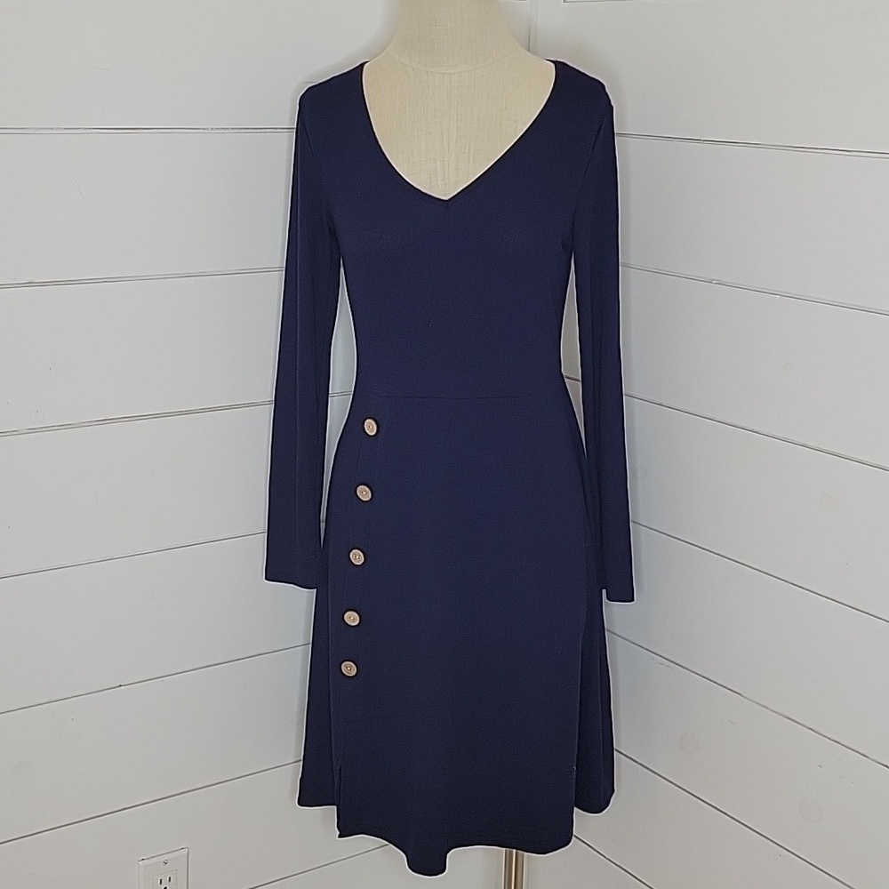 NWT Boutique small navy blue long sleeve light knit dress